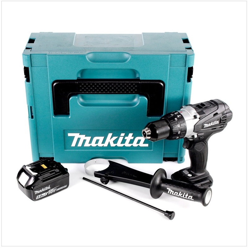 Taladro percutor inalmbrico Makita DHP 458 T1JB 18 V 91 Nm negro en Makpac + 1 batera de 5,0 Ah