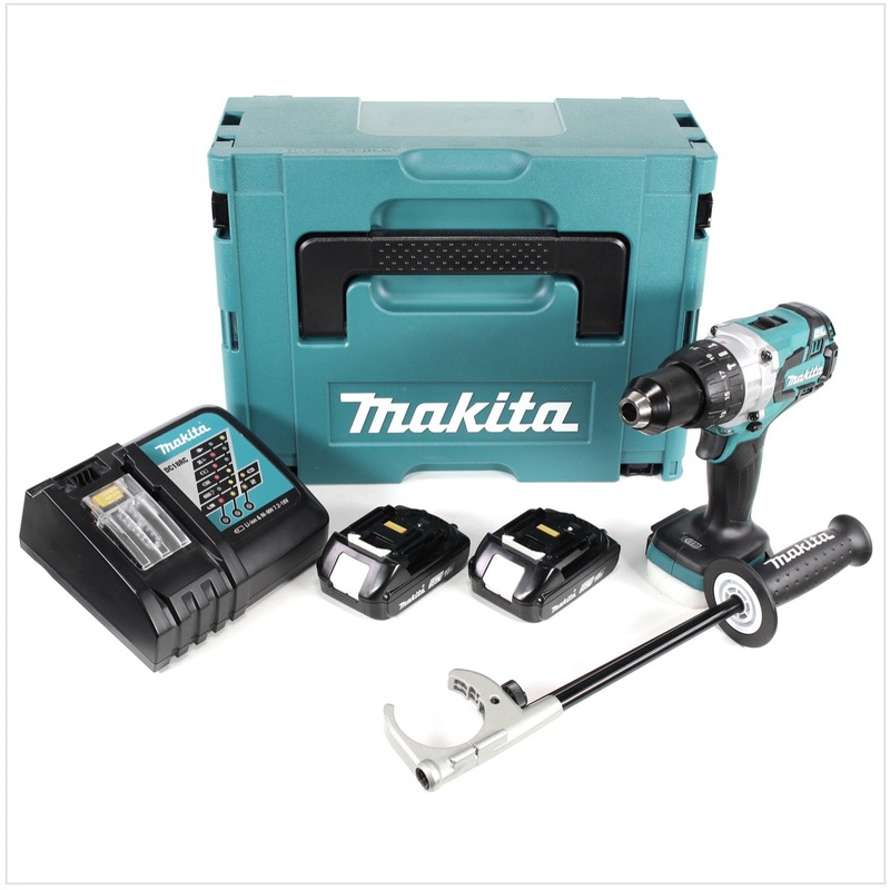 Taladro percutor inalmbrico Makita DHP 481 RAJ 18 V 115 Nm sin escobillas + 2 bateras 2,0 Ah + cargador + Makpac