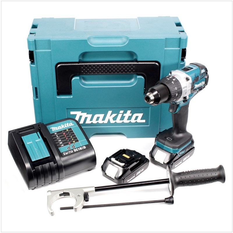 Taladro percutor inalmbrico Makita DHP 481 SAJ 18 V 115 Nm sin escobillas + 2 bateras 2,0 Ah + cargador + Makpac