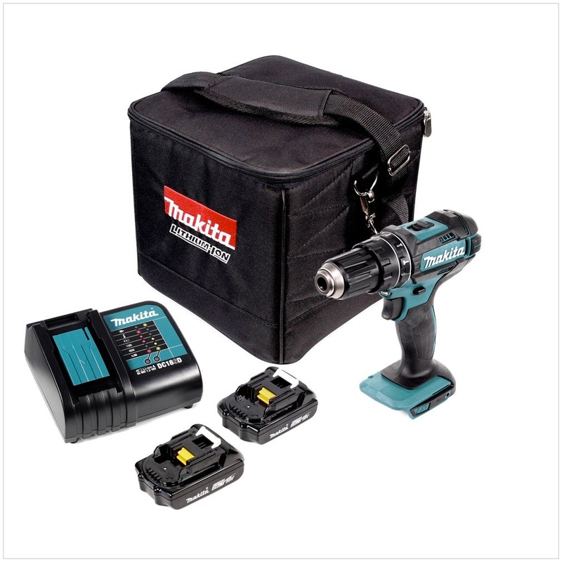 Taladro percutor inalmbrico Makita DHP 482 18 V 62 Nm + 2x bateras 2,0 Ah + cargador + bolsa