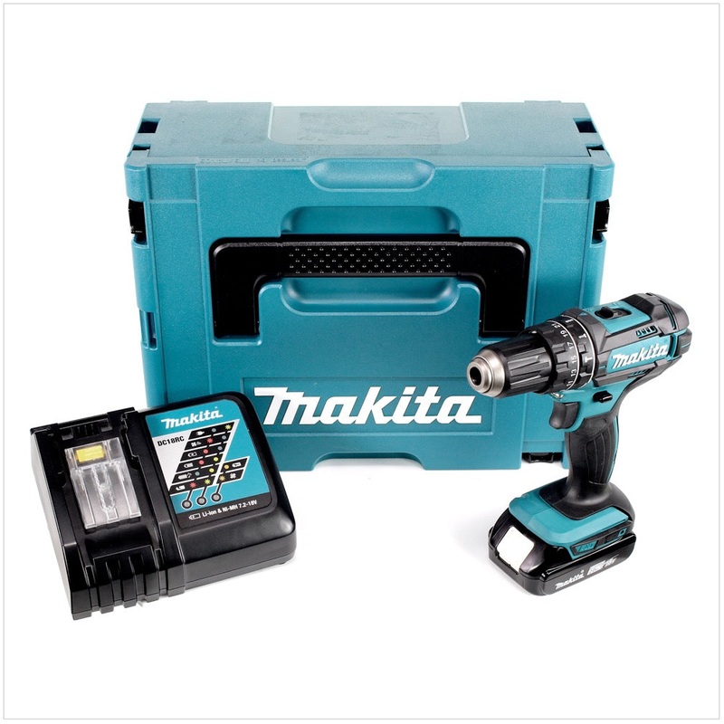 Taladro percutor inalmbrico Makita DHP 482 RA1J 18 V 62 Nm + 1x batera 2,0 Ah + cargador + Makpac