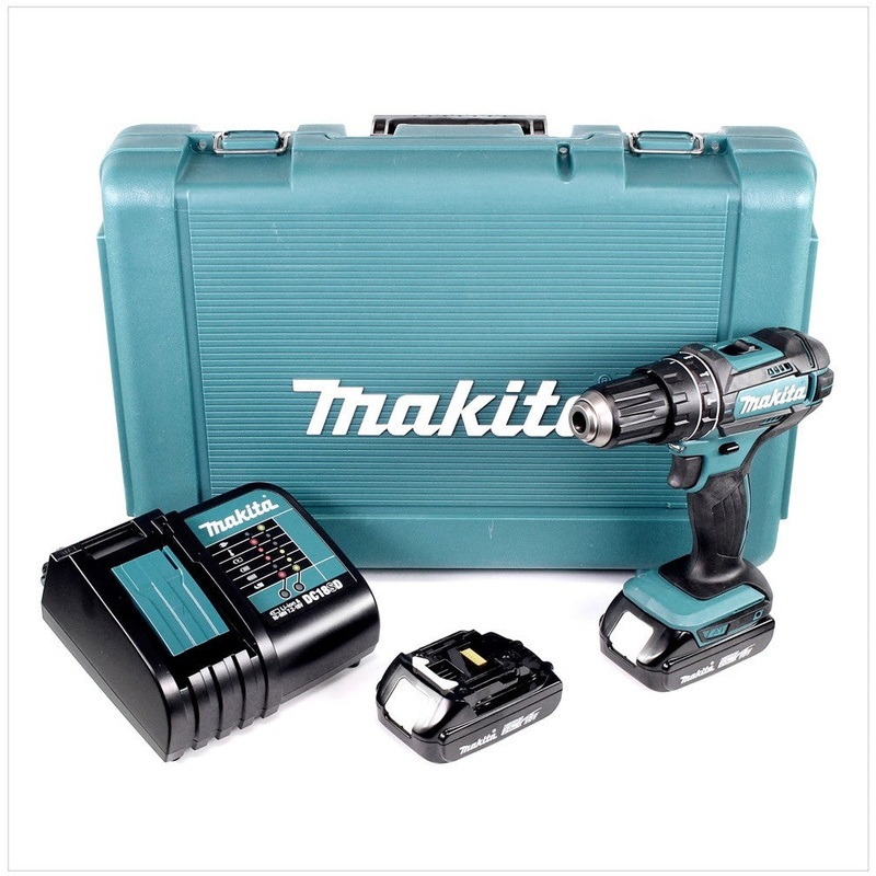 Taladro percutor inalmbrico Makita DHP 482 SAE 18 V 62 Nm + 2x bateras 2,0 Ah + cargador + maletn