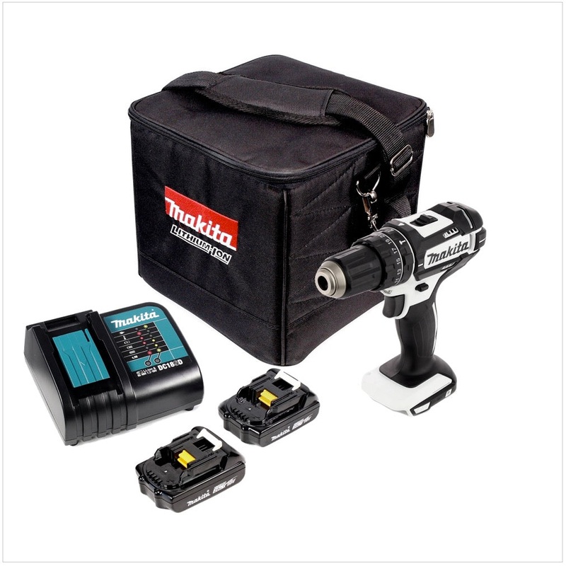 Taladro percutor inalmbrico Makita DHP 482 W 18 V 62 Nm + 2x bateras 2,0 Ah + cargador + bolsa