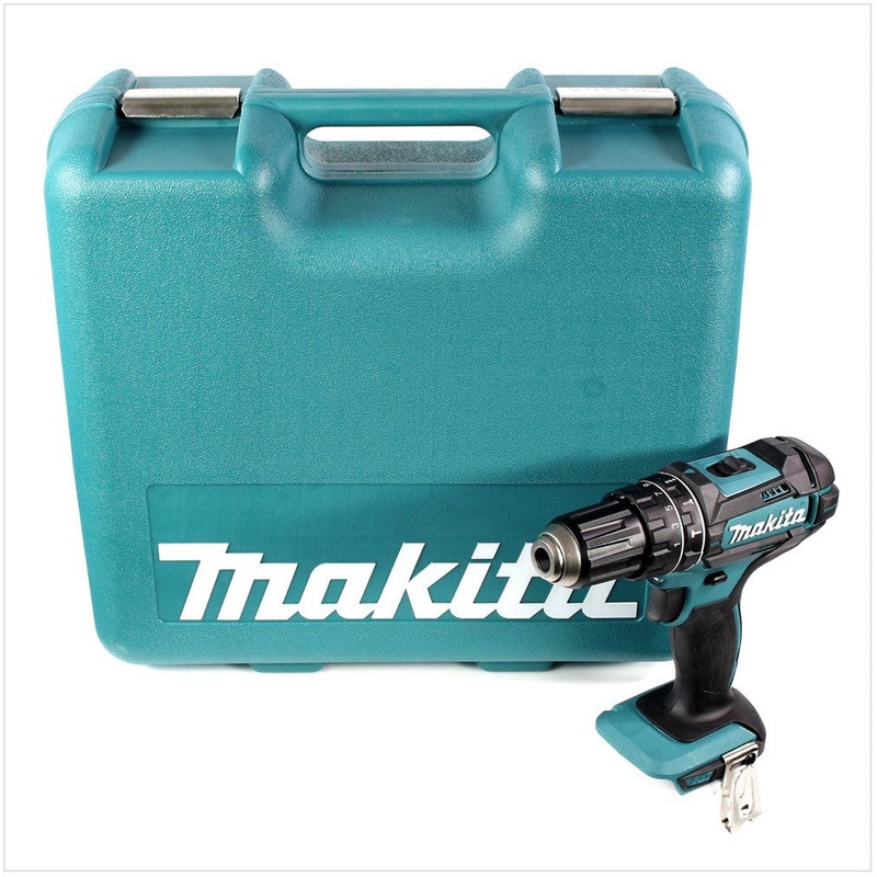 Taladro percutor inalmbrico Makita DHP 482 Z 18 V 62Nm + maletn + set de herramientas 101 piezas