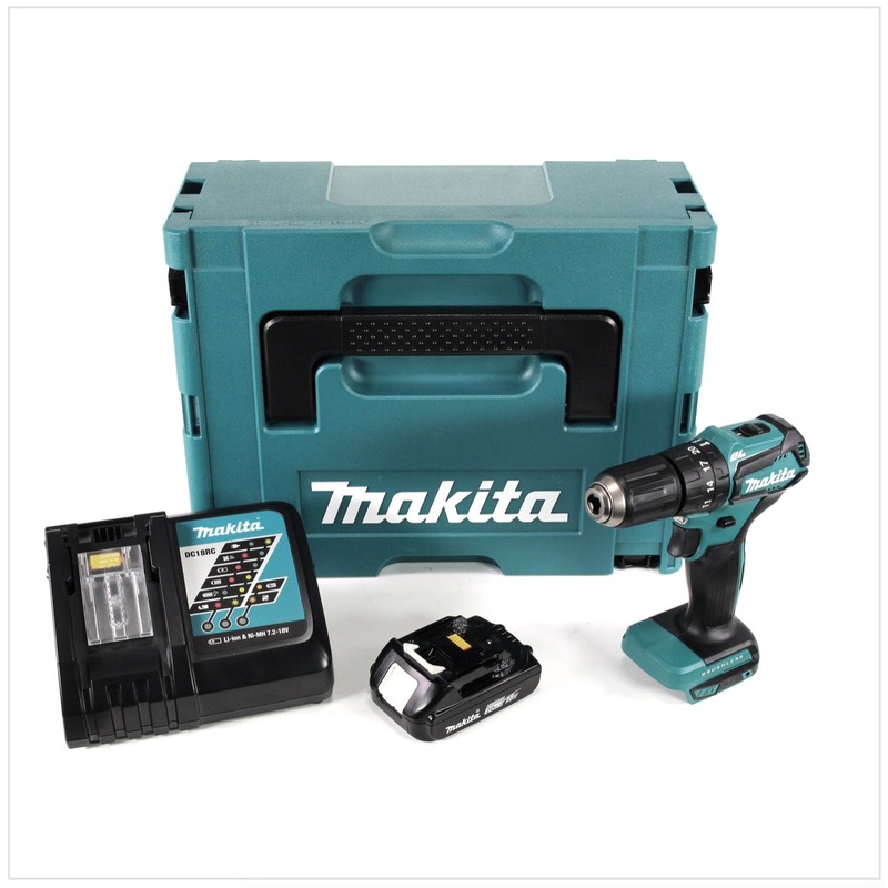 Taladro percutor inalmbrico Makita DHP 483 RA1J 18 V 40 Nm sin escobillas + 1x batera 2,0 Ah + cargador + Makpac
