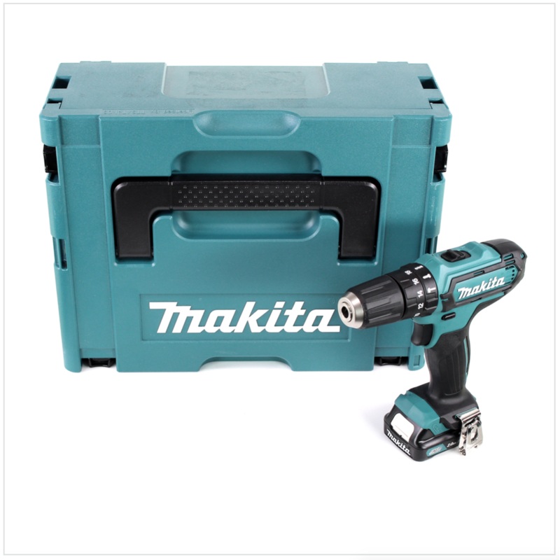Taladro percutor Makita HP 331 DY1J con batera de iones de litio de 10,8 V en Makpac + 1 batera BL 1020 B de 2,0 Ah