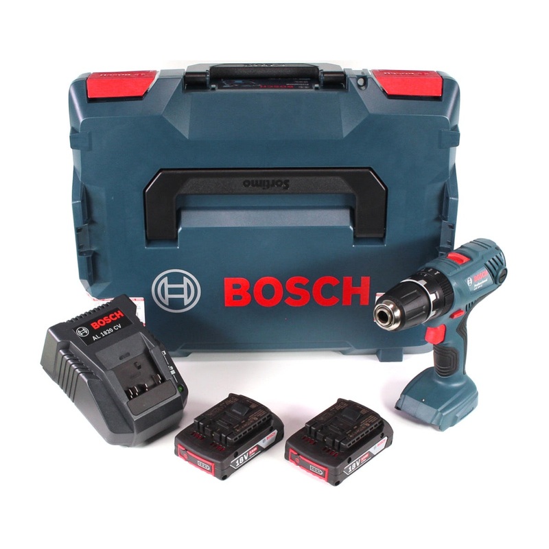 Bosch Professional Taladro percutor inalmbrico GSB 18V-21 18V 55Nm + 2x bateras 2.0Ah + cargador rpido + L-Boxx