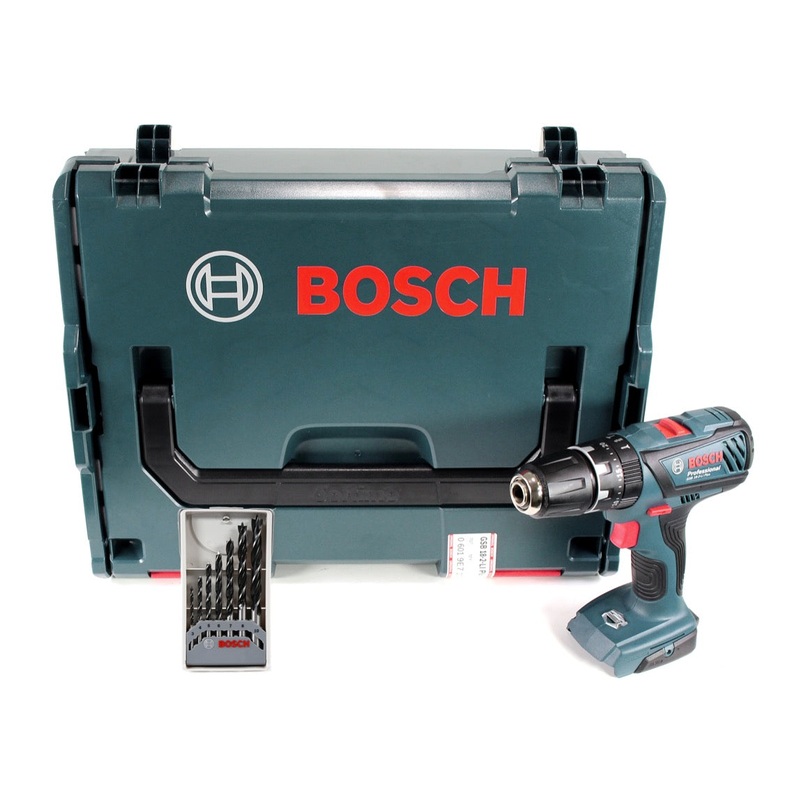 Bosch Taladro percutor inalmbrico GSB 18-2-LI Plus 18V 63Nm + set taladro para madera + L-Boxx - sin batera, sin cargador