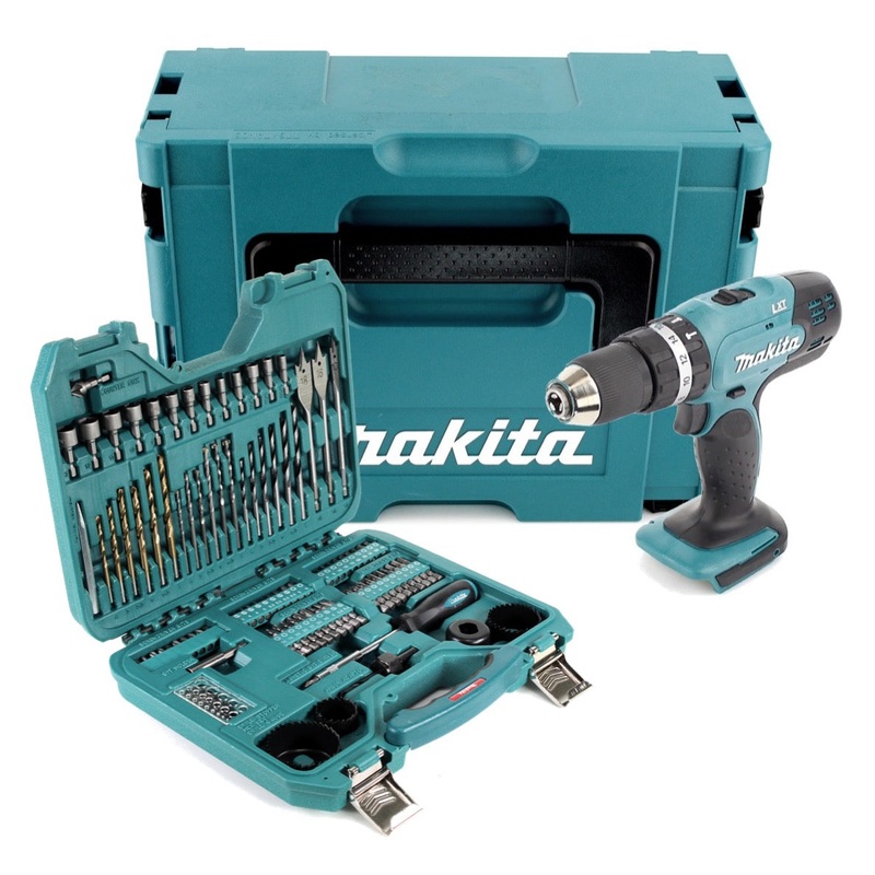 Makita DHP 453 ZJ taladro percutor a batera 18 V 42 Nm + juego de brocas, brocas y llaves de tubo de 101 piezas + Makpac - sin batera, sin cargador
