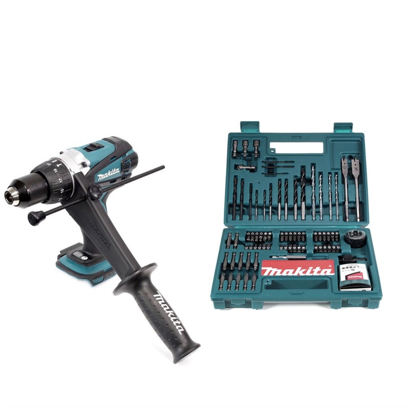 Makita DHP 458 Z taladro percutor inalmbrico 18V 91Nm Solo + set broca y broca Makita 100 piezas