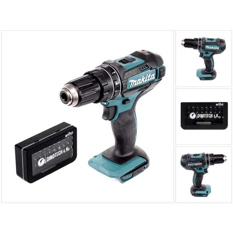 Makita DHP 482 Z Taladro percutor inalmbrico 18 V 62 Nm + juego de puntas Wiha de 31 piezas Dinotech Edition