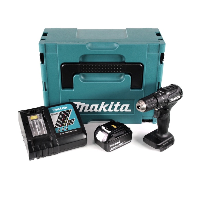 Makita DHP 483 RF1JB taladro percutor inalmbrico 18 V 40Nm negro en Makpac + 1x batera 3.0Ah + cargador