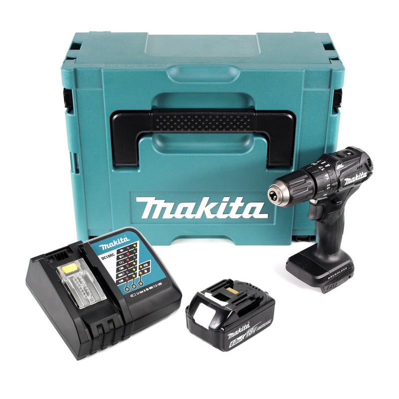 Makita DHP 483 RG1JB taladro percutor inalmbrico 18 V 40Nm negro en Makpac + 1x batera 6.0Ah + cargador