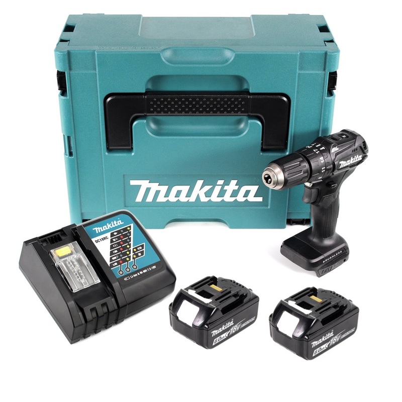 Makita DHP 483 RGJB taladro percutor inalmbrico 18 V 40Nm negro en Makpac + 2x batera 6.0Ah + cargador