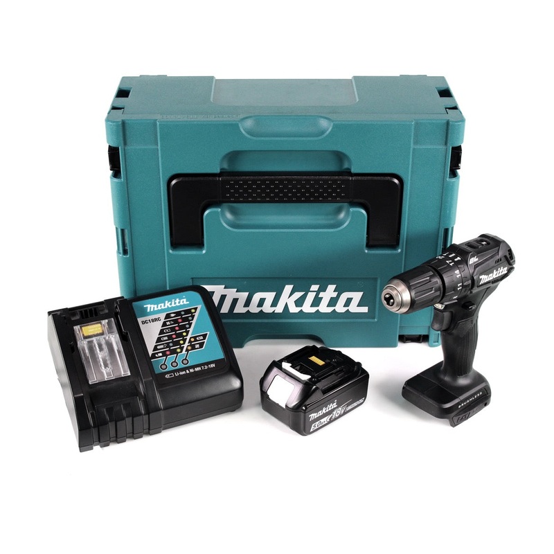 Makita DHP 483 RT1JB taladro percutor inalmbrico 18 V 40Nm negro en Makpac + 1x batera 5.0Ah + cargador
