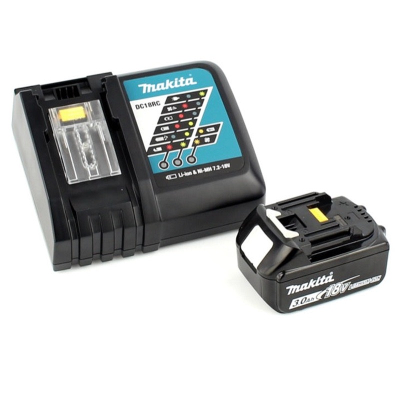 Makita DHP 484 RF1J Taladro percutor a batera de iones de litio de 18 V en Makpac, incluye batera de 3,0 Ah y cargador + juego de brocas y brocas Makita B-53811 de 100 piezas