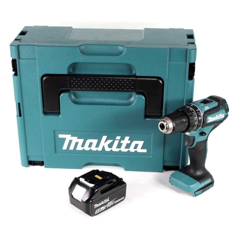 Makita DHP 485 T1J Taladro percutor con batera de iones de litio de 18 V en Makpac + 1 batera de 5,0 Ah - sin cargador