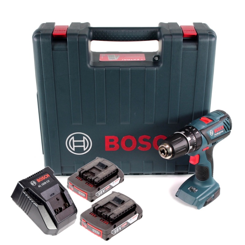 Taladro de impacto Bosch GSB 18-2-Li Plus Professional 18 V en maletn + 2x GBA 2,0 Ah + cargador rpido Bosch AL 1820 CV