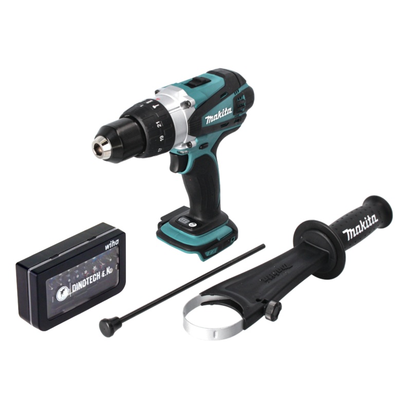 Taladro percutor inalmbrico Makita DHP 458 Z 18 V 91 Nm + juego de puntas 31 piezas Dinotech Edition - sin batera, sin cargador