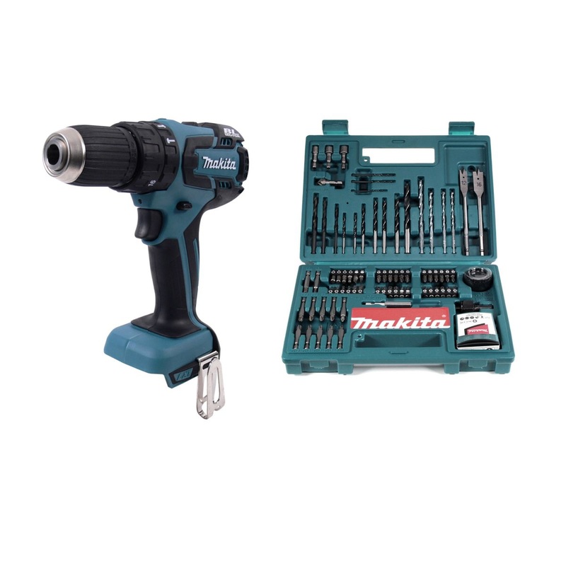 Taladro percutor inalmbrico Makita DHP 459 Z 18V 45 Nm sin escobillas Solo + juego de broca y broca Makita B-53811 100 piezas