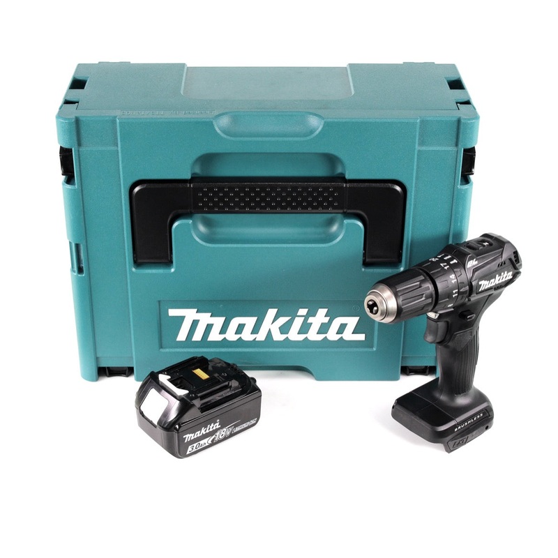 Taladro percutor inalmbrico Makita DHP 483 F1JB 18 V 40 Nm negro en Makpac + 1 batera de 3,0 Ah - sin cargador