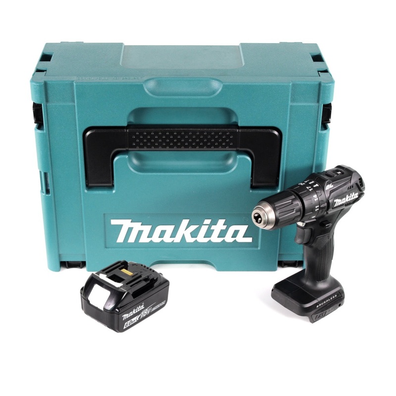 Taladro percutor inalmbrico Makita DHP 483 G1JB 18 V 40 Nm negro en Makpac + 1 batera de 6,0 Ah - sin cargador