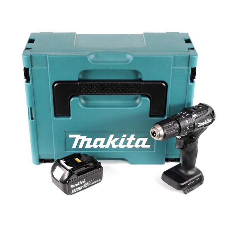 Taladro percutor inalmbrico Makita DHP 483 T1JB 18 V 40 Nm negro en Makpac + 1 batera de 5,0 Ah - sin cargador
