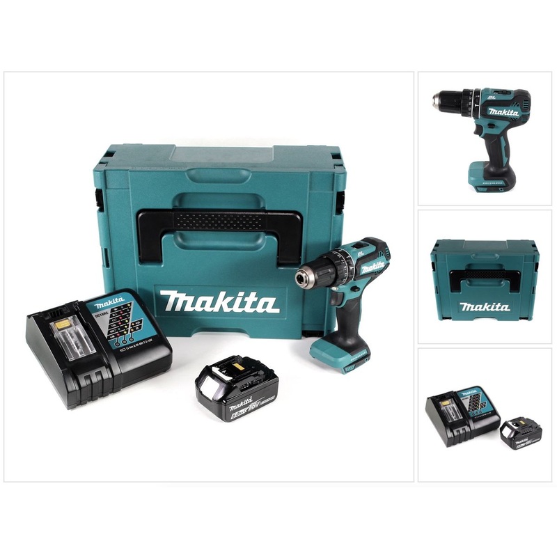 Taladro percutor inalmbrico Makita DHP 485 RG1J 18 V 50 Nm + 1x batera 6,0 Ah + cargador rpido + Makpac