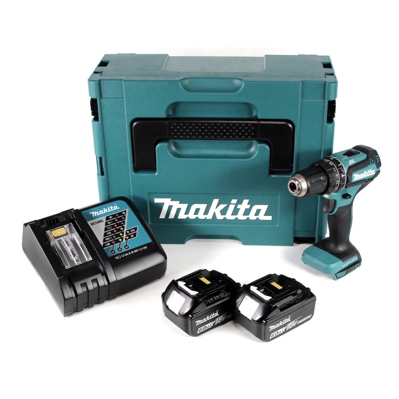 Taladro percutor inalmbrico Makita DHP 485 RGJ 18V 50Nm + 2x bateras 6.0Ah + cargador rpido + Makpac