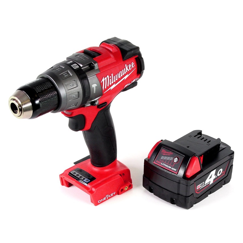 Taladro percutor Milwaukee M18 ONEPD-401 con batera Li-Ion con innovadora funcin One Key Bluetooth + 1x batera B4 4.0 Ah - sin cargador
