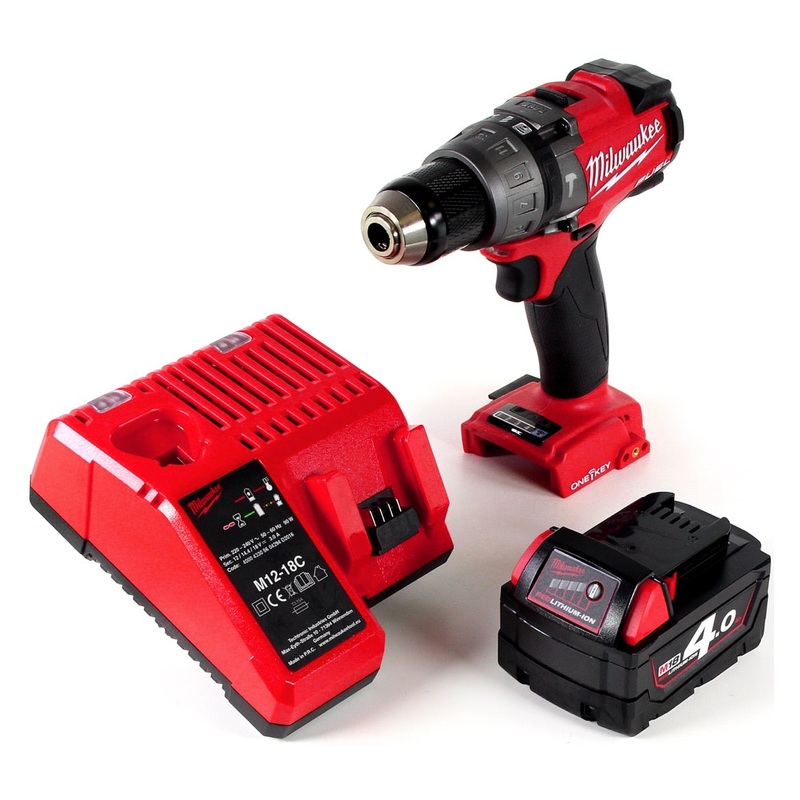 Taladro percutor Milwaukee M18 ONEPD-401C con batera Li-Ion con innovadora funcin One Key Bluetooth + 1x batera B4 4.0 Ah + cargador