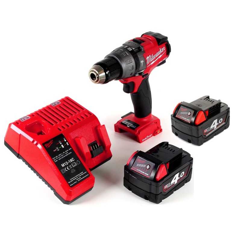 Taladro percutor Milwaukee M18 ONEPD-402C con batera Li-Ion con innovadora funcin One Key Bluetooth + 2x bateras B4 4.0 Ah + cargador