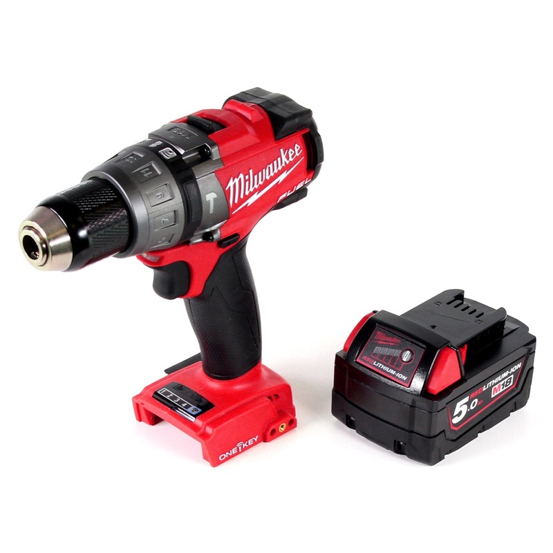 Taladro percutor Milwaukee M18 ONEPD-501 con batera Li-Ion con innovadora funcin One Key Bluetooth + 1x batera B5 5.0 Ah - sin cargador