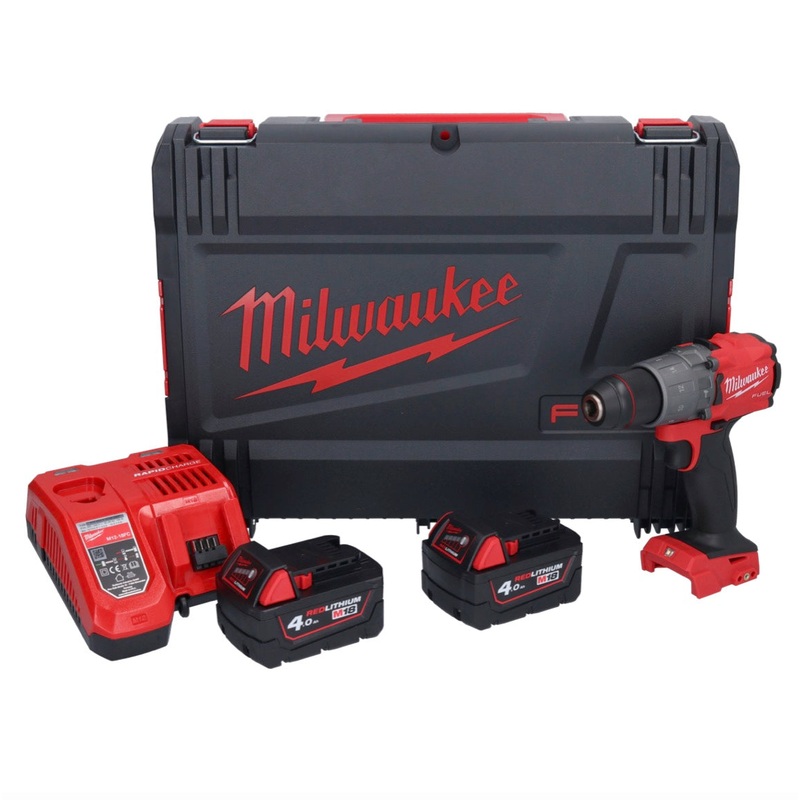 Taladro percutor inalmbrico Milwaukee M18 FPD2-402X 18 V 135 Nm sin escobillas + 2x bateras 4,0 Ah + cargador + caja HD