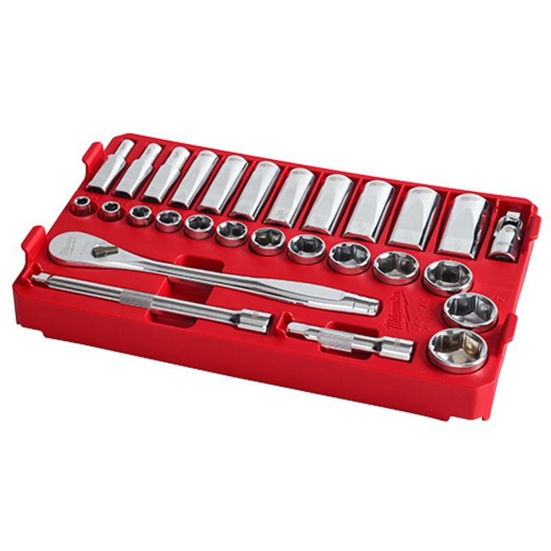 3/8 in. 28 Pc. Ratchet and Socket Set in PACKOUT - SAE Tray