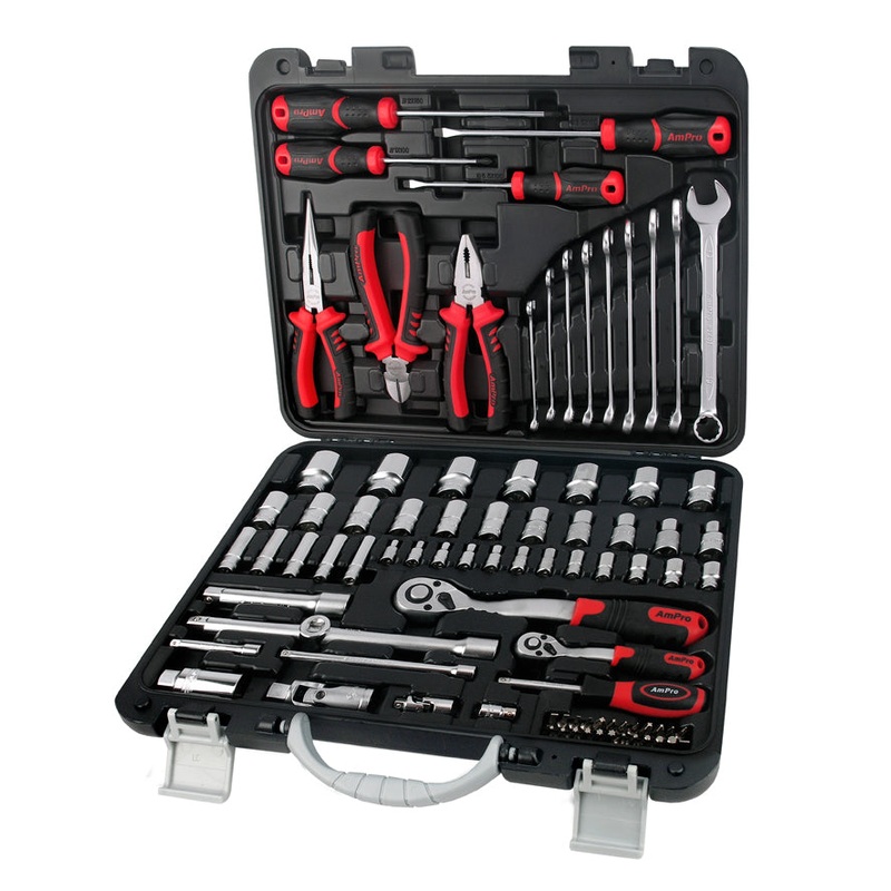 AmPro Socket and Tool Kit 1/4" & 1/2" Dr 4-32mm 6pt 87pc (in Blowcase)