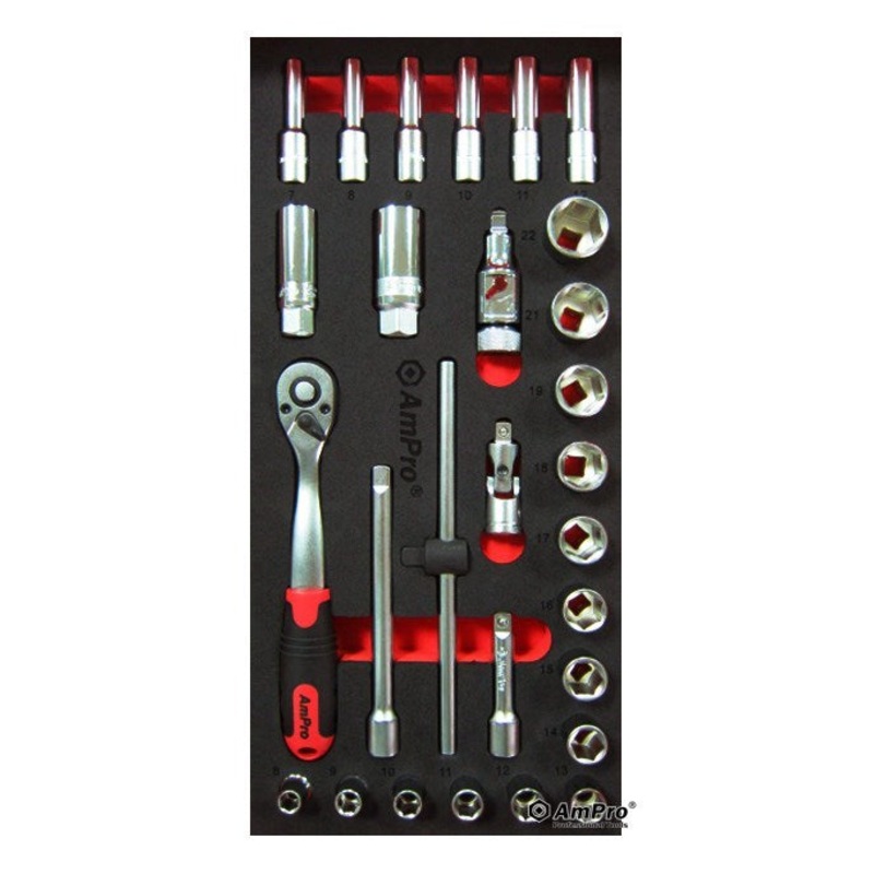AmPro T45327 3/8"Dr Socket Set 28pc VA Tray