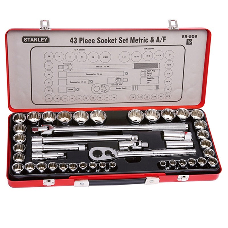 Stanley 43pc 1/2" Dr 12pt Mm & Af Socket Set | Model : 89-509