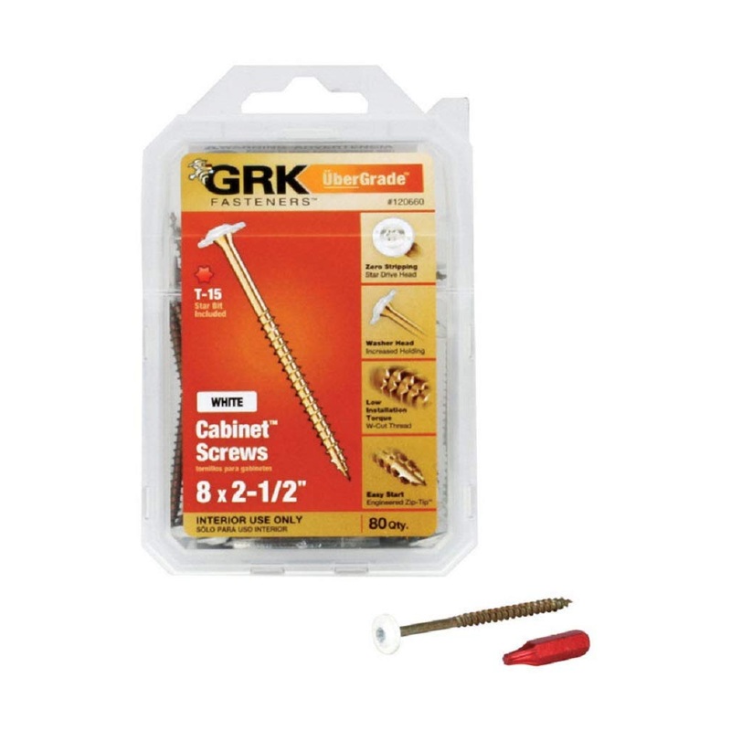 GRK Screws 120660 #8x2-1/2 Star Drive Washer Head White Steel Low Profile Cabinet Screws, 80/Box