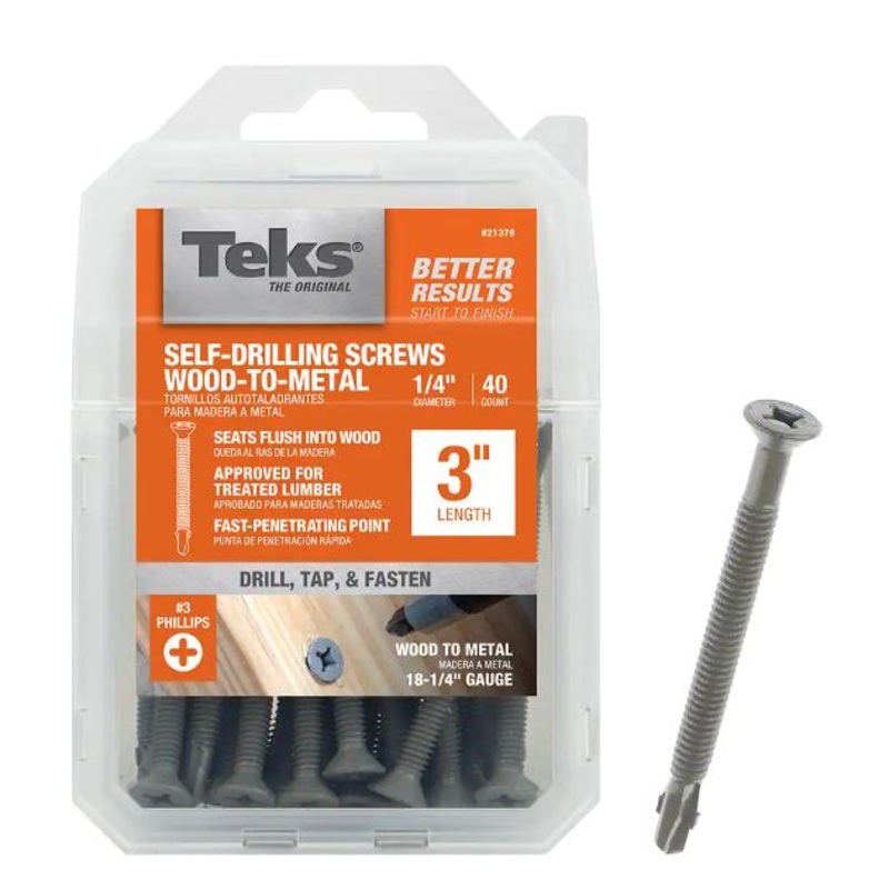 Teks 21378 1/4 in. x 3 in. PHILLIPS FLAT HEAD DRILL PT WOOD-TO-METAL SCREWS 40CT