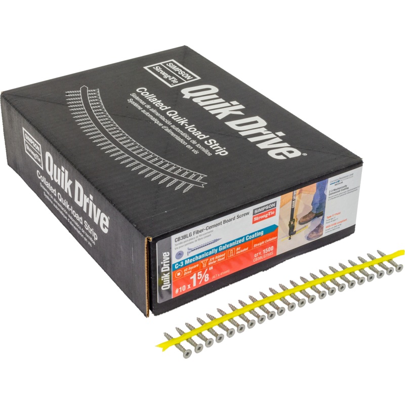Simpson CB3BLG158S CB3BLG Fiber-Cement Board Screw (Collated)  #10 x 1-5/8 in. #3 SQU (1500-Qty)