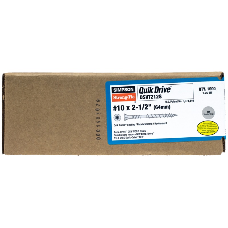 Simpson DSVT212S Deck-Drive DSV WOOD Screw (Collated)  #10 x 2-1/2 in. T25 6-Lobe, Tan (1000-Qty)