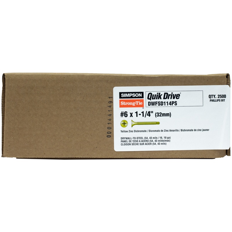 Simpson DWFSD114PS DWFSD Drywall-to-CFS Screw (Collated)  #6 x 1-1/4 in. #2 Phillips, Yellow Zinc (2500-Qty)