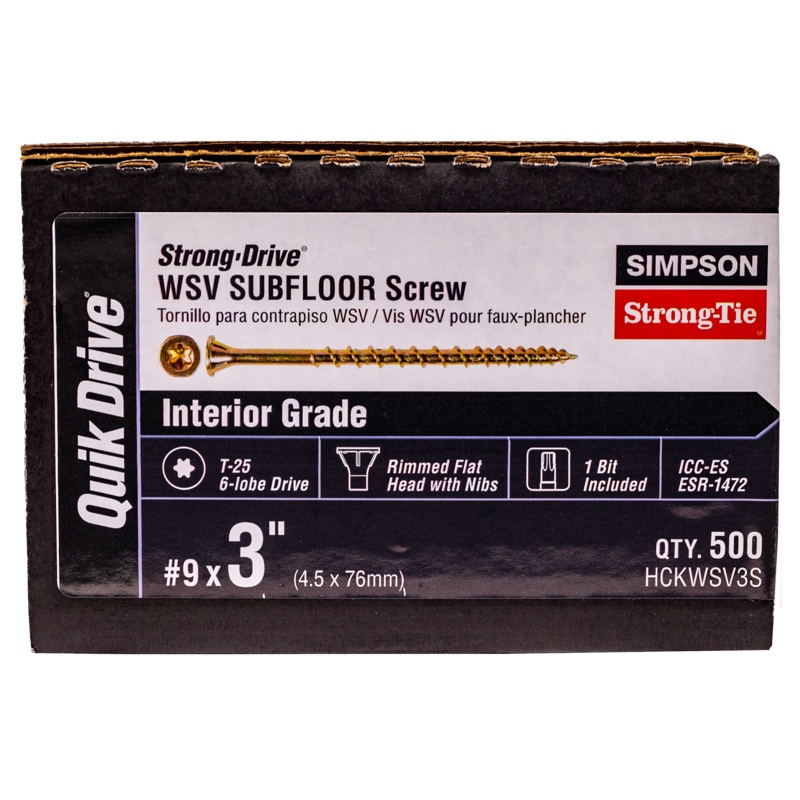 Simpson HCKWSV3S Strong-Drive WSV SUBFLOOR Screw (Collated)  #9 x 3 in. T25, Yellow Zinc (500-Qty)