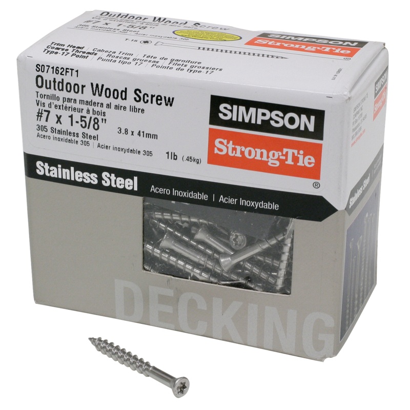 Simpson S07162FT1 Trim-Head Screw, 6-Lobe Drive  #7 x 1-5/8 in. T-15 Type 305 (1 lb.)