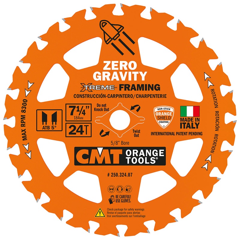 CMT Orange Tool 250.324.07 FRAMING ZERO GRAVITY 7-1/4x0.070/0.048x5/8