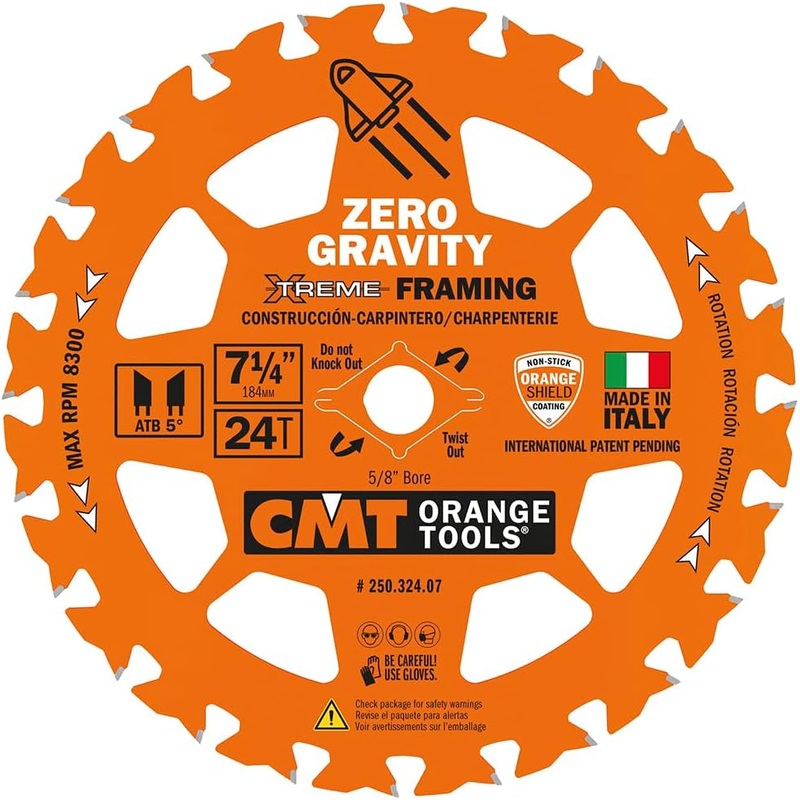 CMT Orange Tool 250.324.07-X10 FRAMING ZERO GRAVITY 7-1/4x5/8