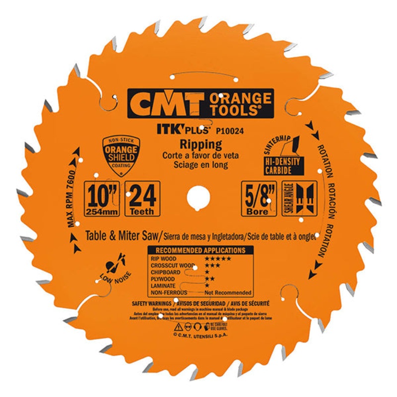 CMT P10024 ITK Plus Ripping Saw Blade, 10 x 24 Teeth, 10 ATB+Shear with 5/8-Inch bore