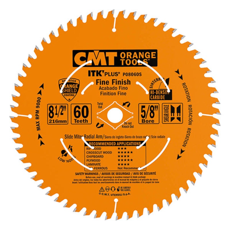 CMT P12072S ITK Plus Finish Sliding Compound Saw Blade, 12 x 72 Teeth, 10 ATB+Shear with 1-Inch bore