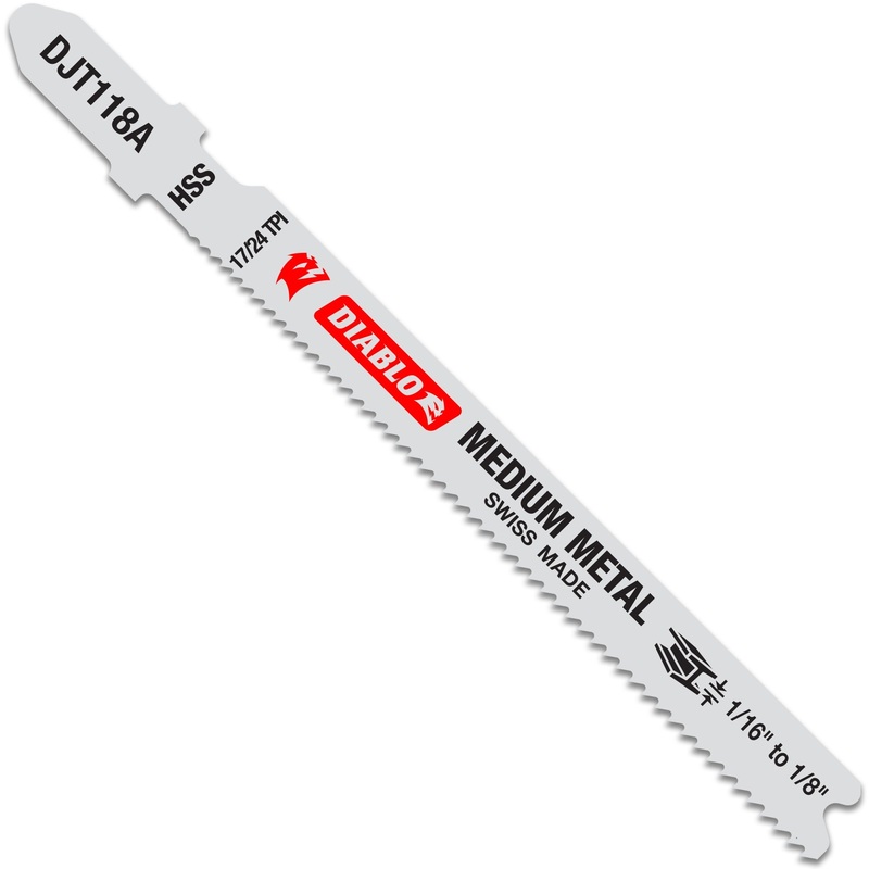 Diablo DJT118A5 3-5/8 in. 17/24 TPI High Speed Steel T-Shank Jig Saw Blades for Medium Metal, 5/Box